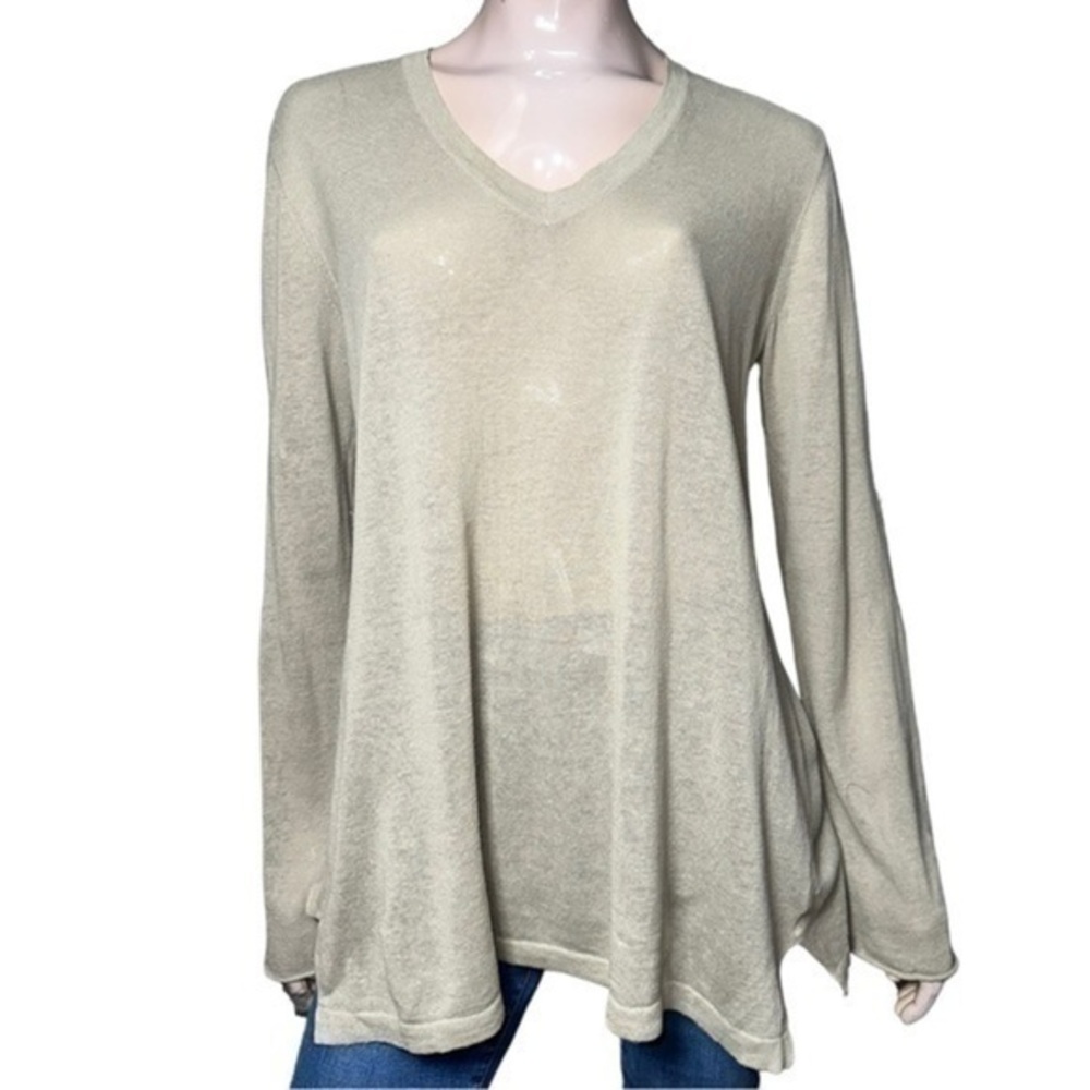Isda & Co Women’s Size L Sage Green Linen V-Neck Long Sleeve Oversized Sweater